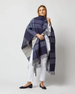 Reversible Lambswool Cape In Blue/Cream Windowpane -HERNO || ULLA JOHNSON || A.P.C. Shop S72446 2539