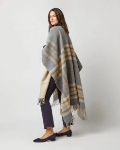 Reversible Lambswool Cape In Grey/Brown Overcheck