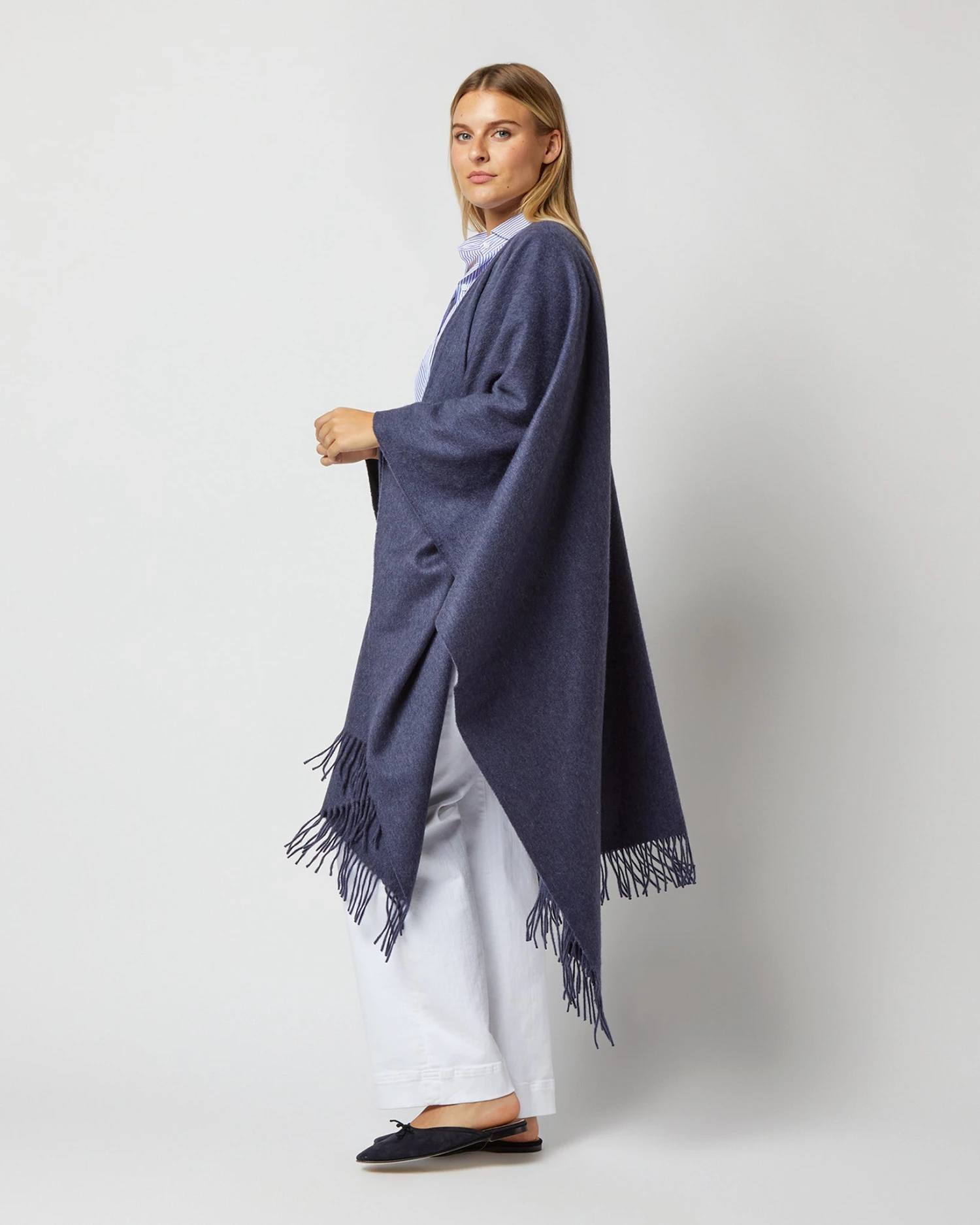 Cashmere Cape In Dark Denim 2 Cashmere Cape In Dark Denim - Image 2