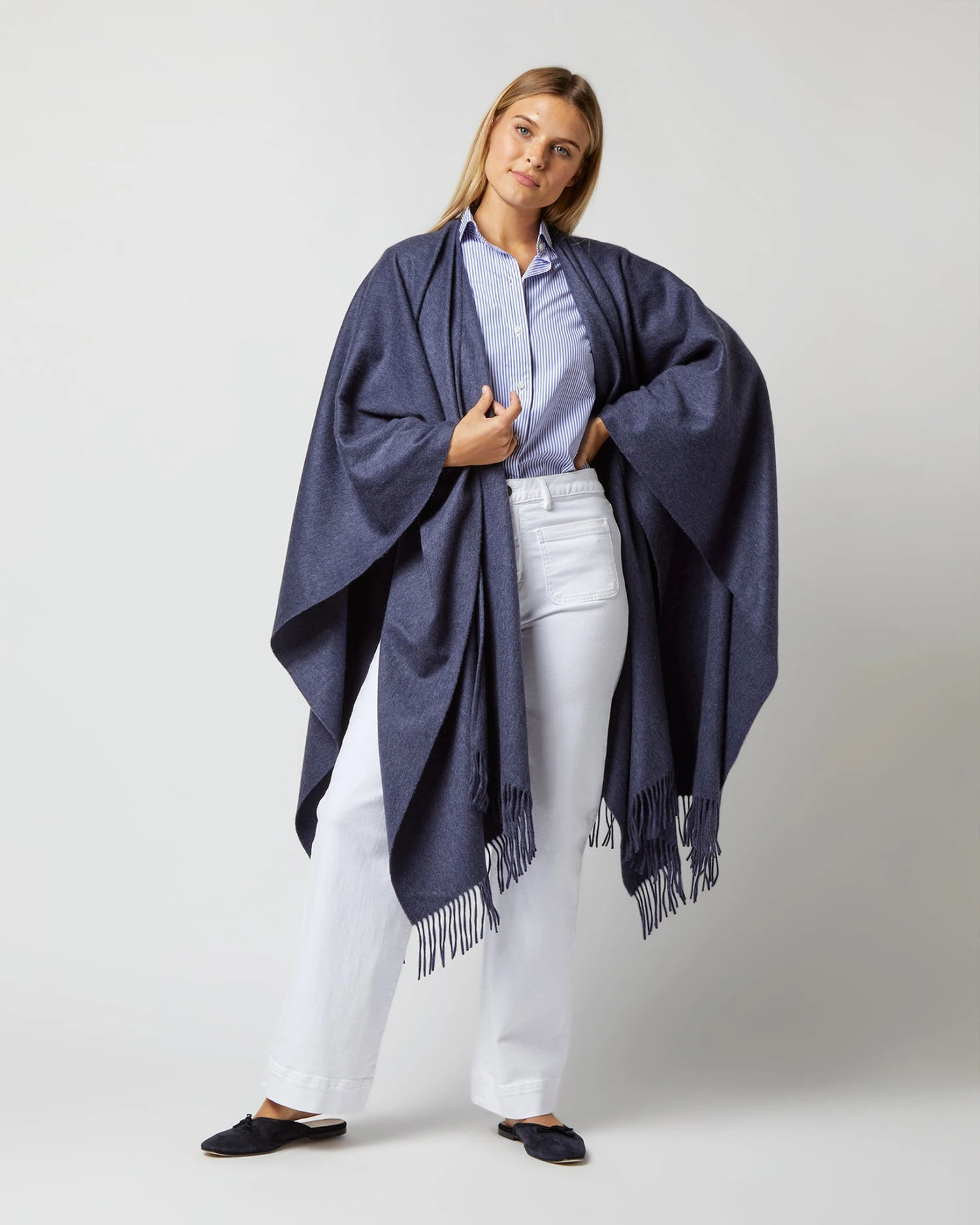 Cashmere Cape In Dark Denim 1 Cashmere Cape In Dark Denim
