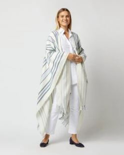 Extra Fine Merino Cape In Blue Stripe