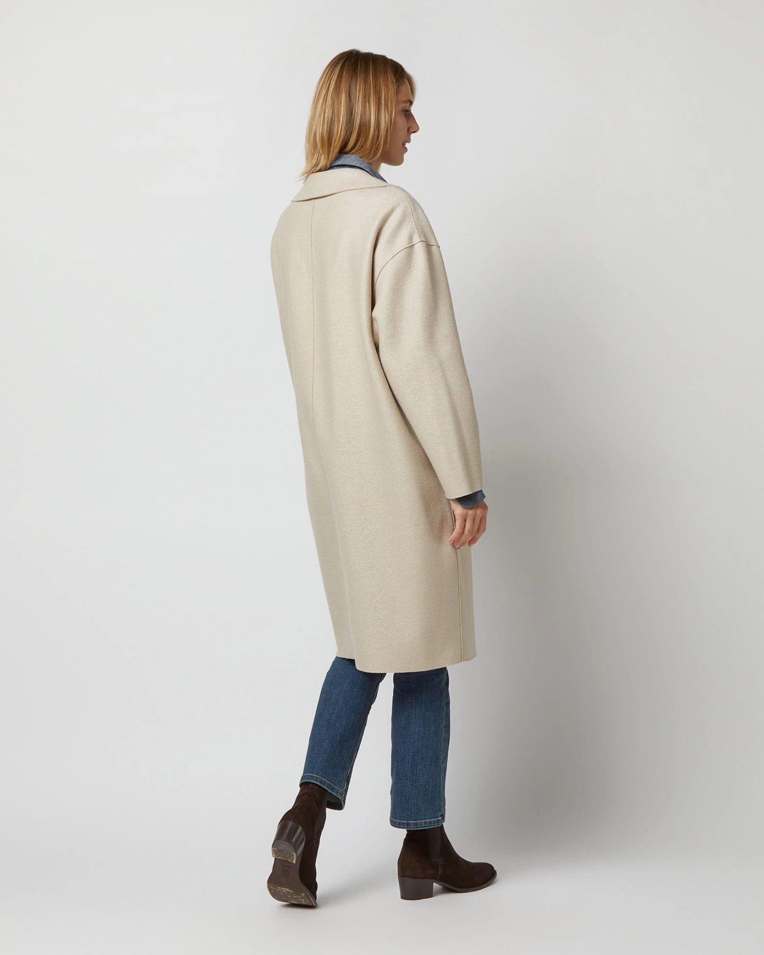 Dropped Shoulder Double Breasted Coat In Almond 5 Dropped Shoulder Double Breasted Coat In Almond - Image 5