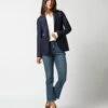 Stand Up Collar Blazer In Navy Blue