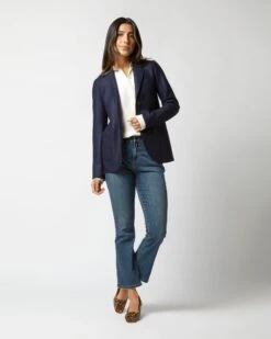 Stand Up Collar Blazer In Navy Blue