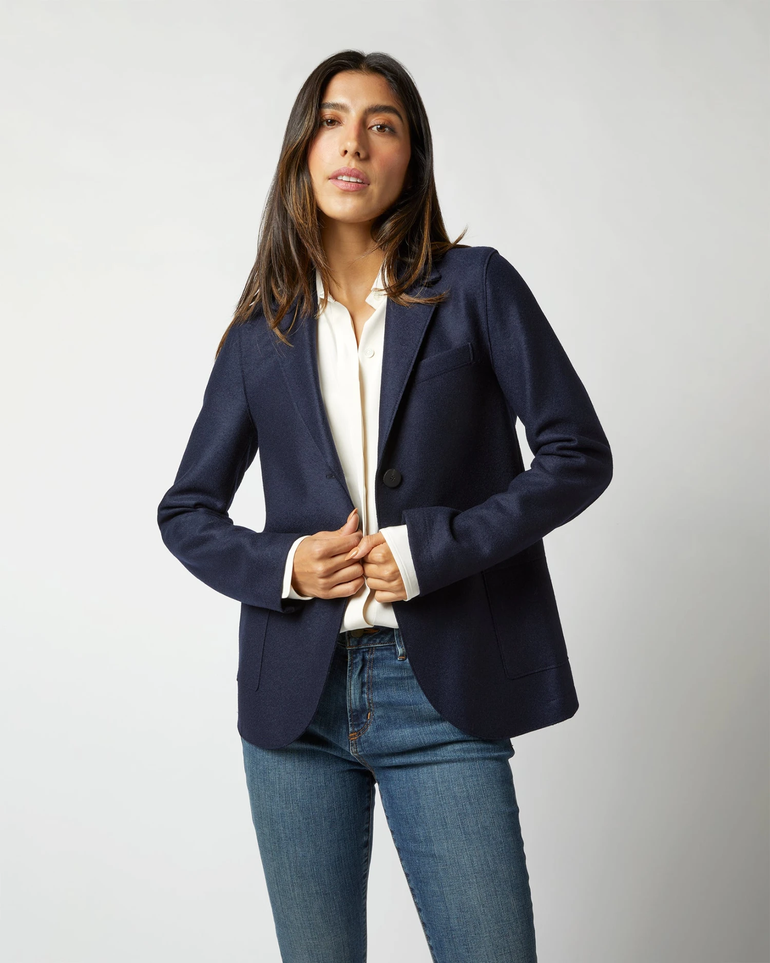 Stand Up Collar Blazer In Navy Blue 2 Stand Up Collar Blazer In Navy Blue - Image 2