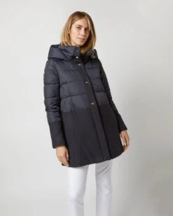 HERNO A-Line Down Mixed Coat In Navy Blue -HERNO || ULLA JOHNSON || A.P.C. Shop S72693 4367