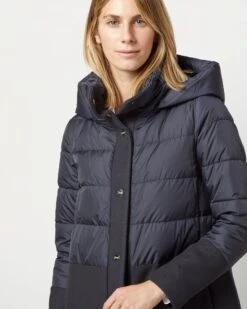 HERNO A-Line Down Mixed Coat In Navy Blue -HERNO || ULLA JOHNSON || A.P.C. Shop S72693 4375