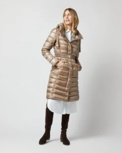 HERNO Ultralight Fitted Midi Coat In Taupe