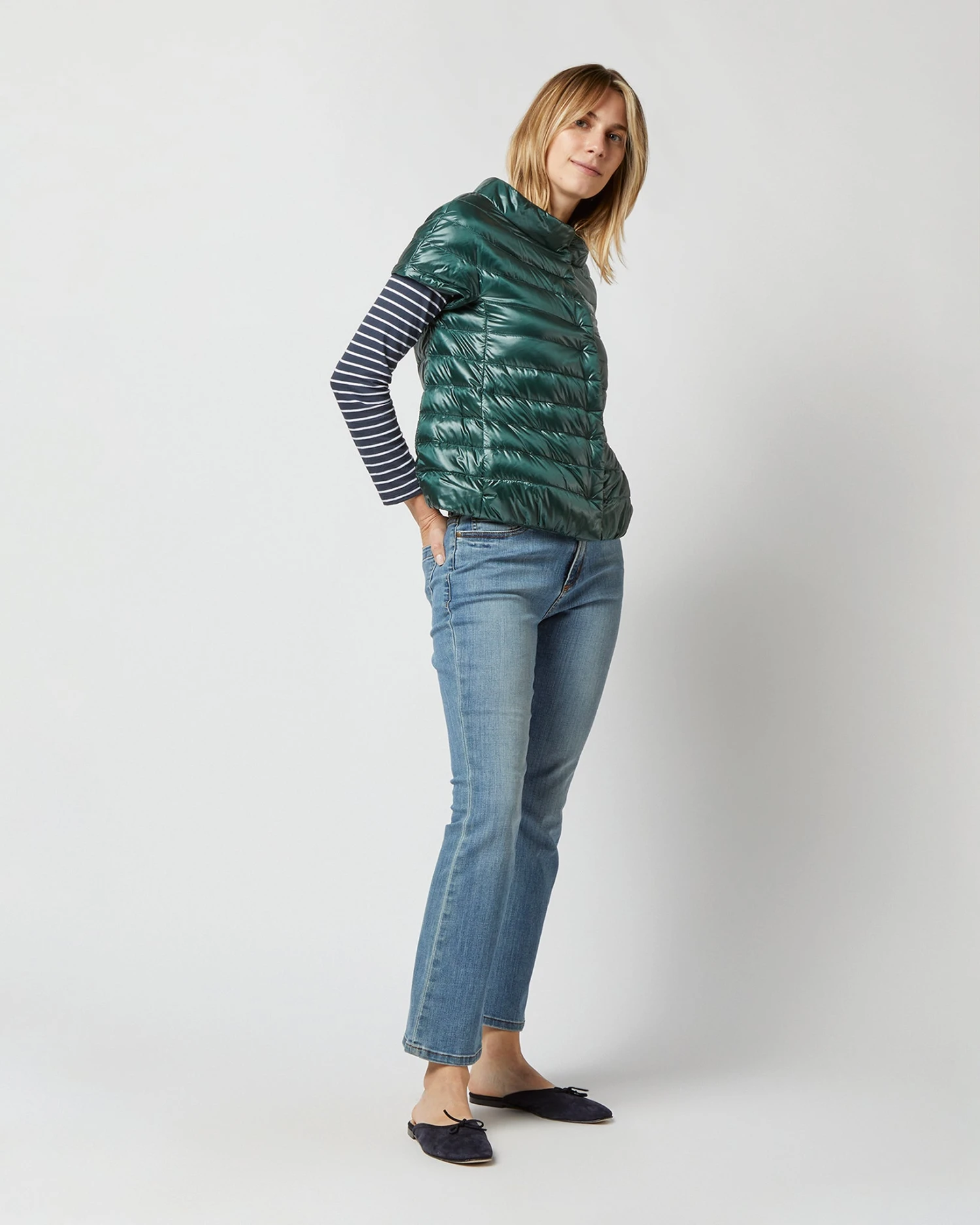 HERNO Emilia Cap-Sleeve Jacket In Emerald 4 HERNO Emilia Cap-Sleeve Jacket In Emerald - Image 4