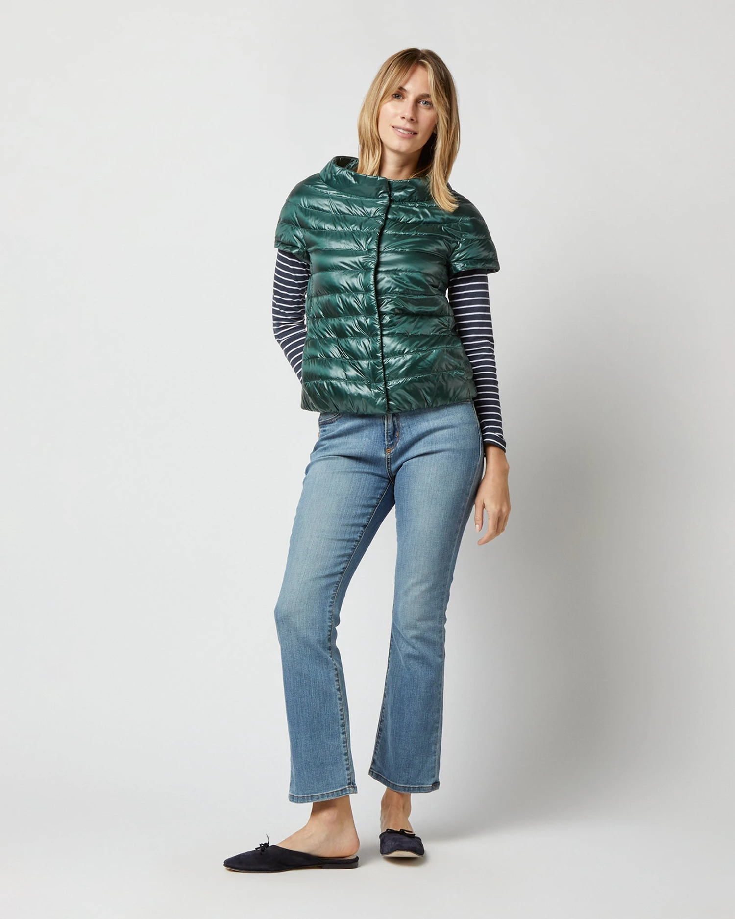 HERNO Emilia Cap-Sleeve Jacket In Emerald 1 HERNO Emilia Cap-Sleeve Jacket In Emerald
