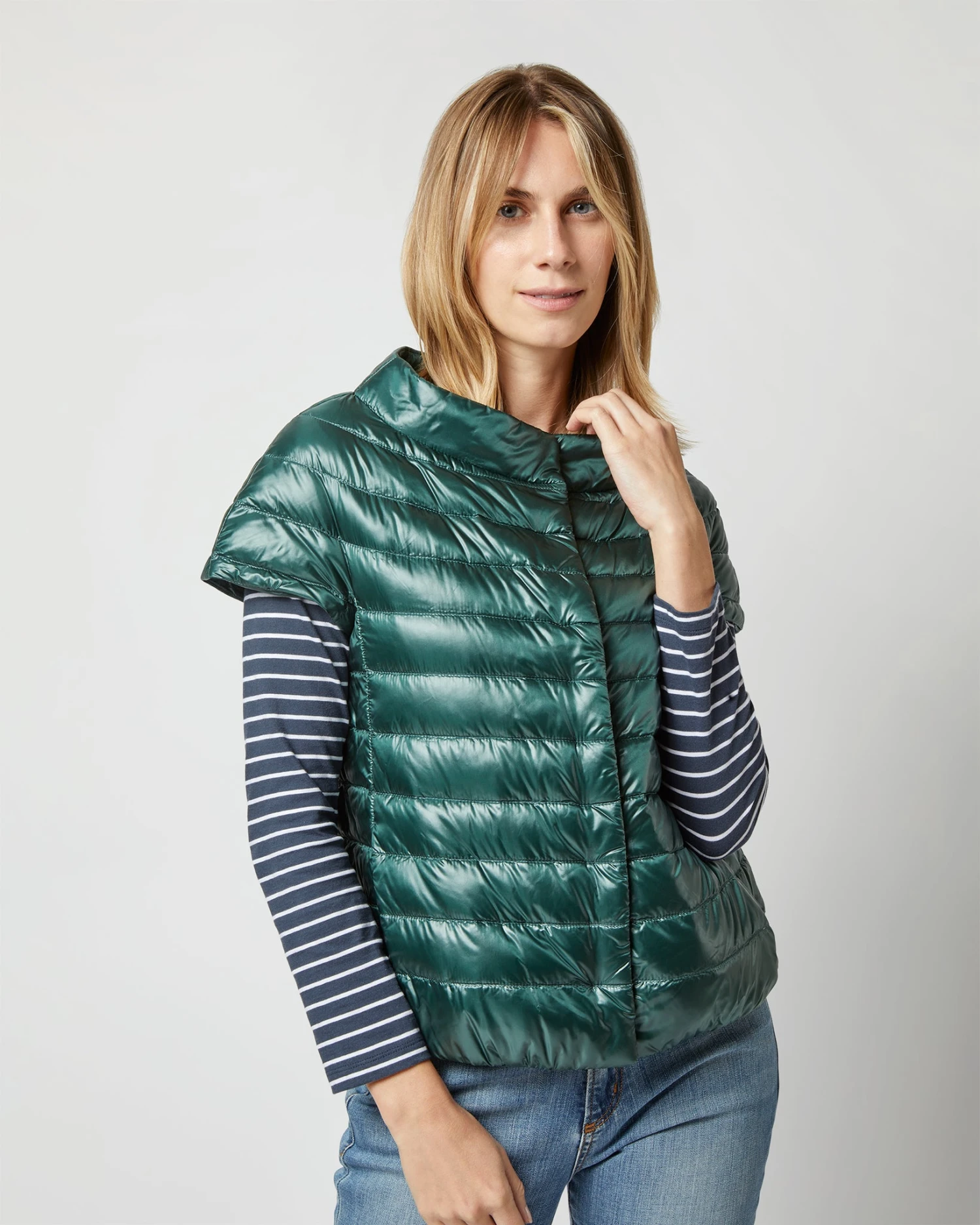 HERNO Emilia Cap-Sleeve Jacket In Emerald 2 HERNO Emilia Cap-Sleeve Jacket In Emerald - Image 2