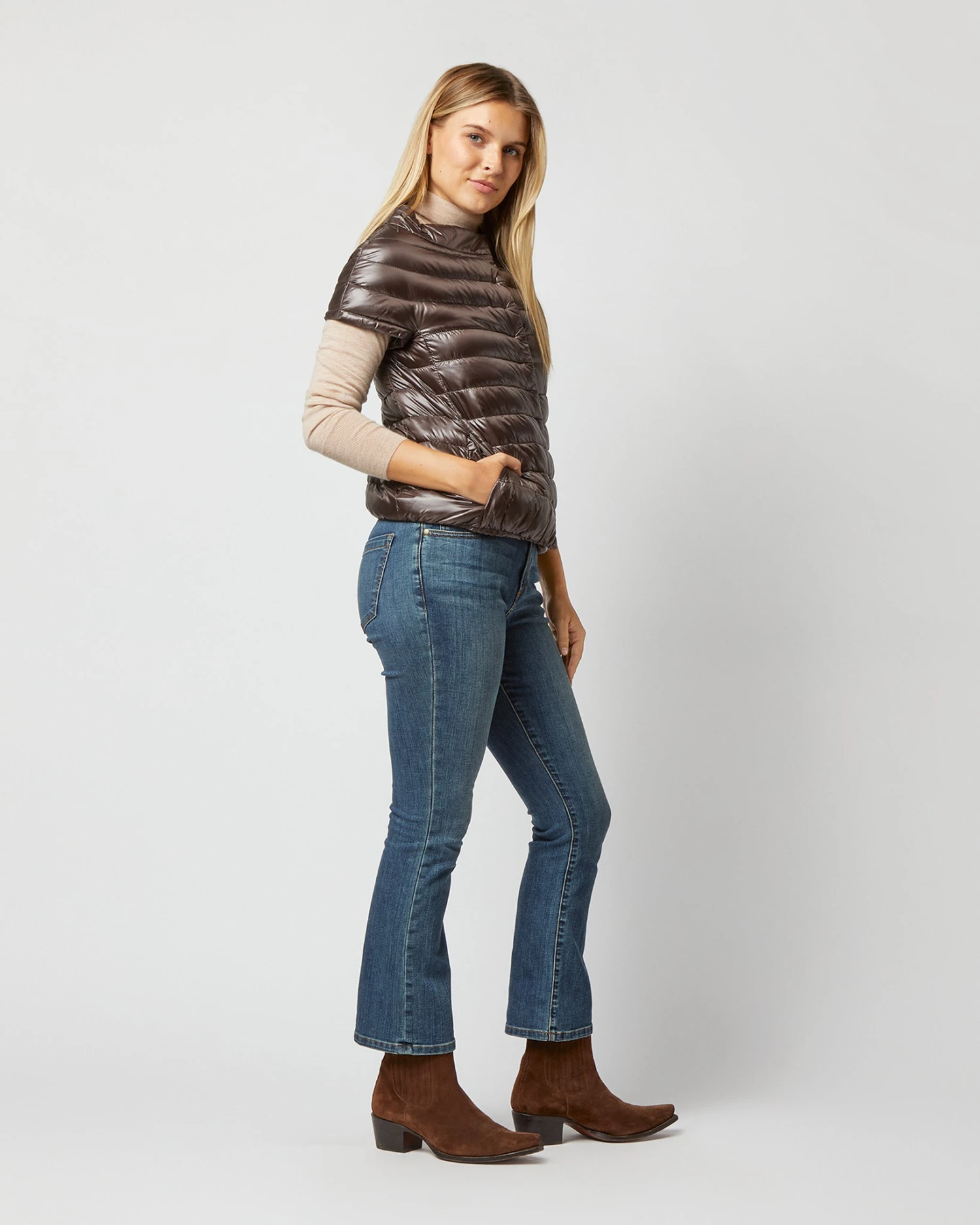 HERNO Emilia Cap-Sleeve Jacket In Dark Brown 4 HERNO Emilia Cap-Sleeve Jacket In Dark Brown - Image 4