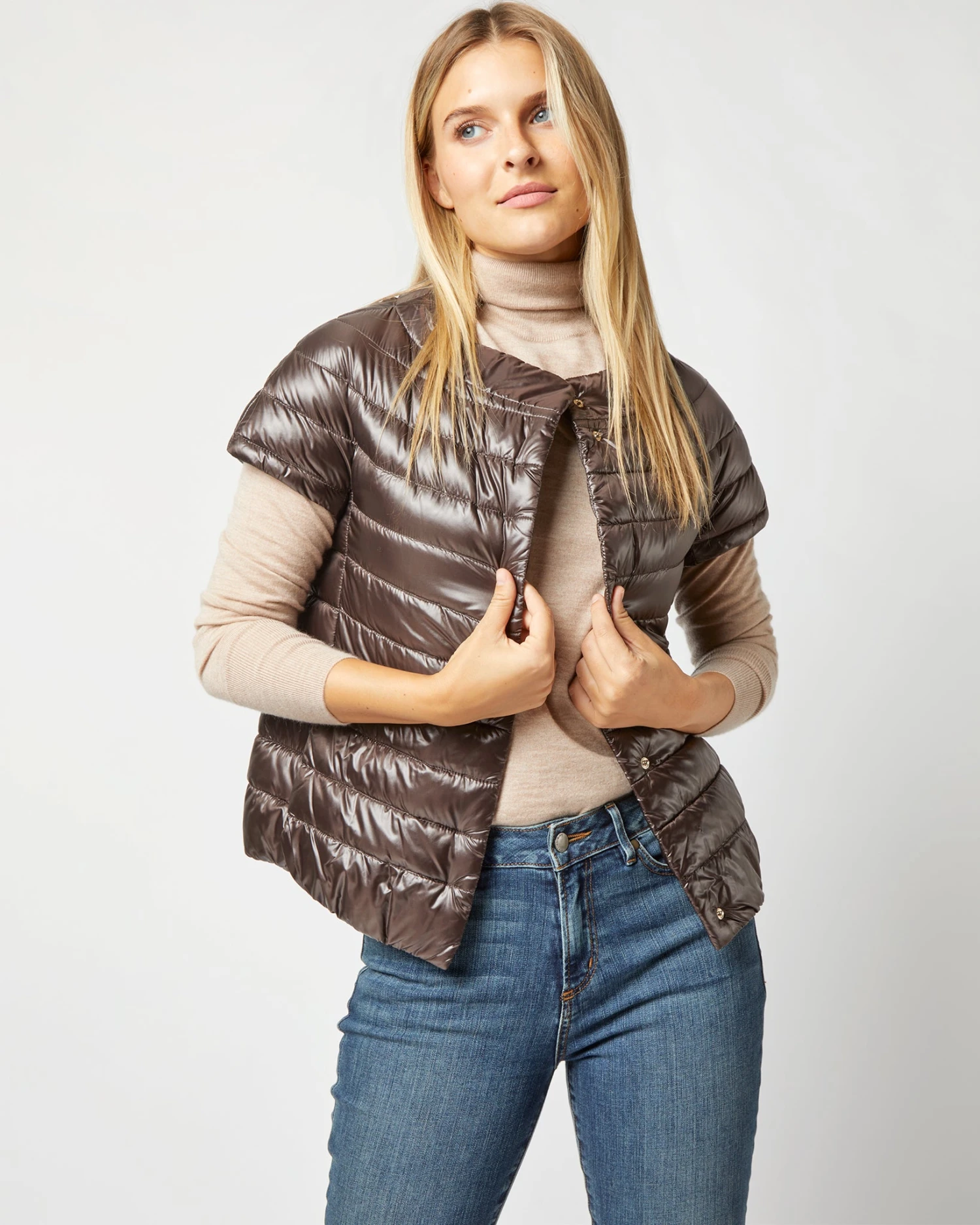 HERNO Emilia Cap-Sleeve Jacket In Dark Brown 2 HERNO Emilia Cap-Sleeve Jacket In Dark Brown - Image 2