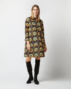 Short Artemis Dress In Daisychain Black Faille