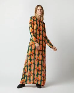 Long Sleeve Swing Dress In Arcturus Blue Petrol Velvet Devoré